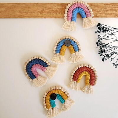 Macrame Rainbow Fridge Magnets with wooden beads for Essential Oil Aromatherapy Diffusion, Boho Kitchen Décor Accessory, Chic Gift for Women - image4
